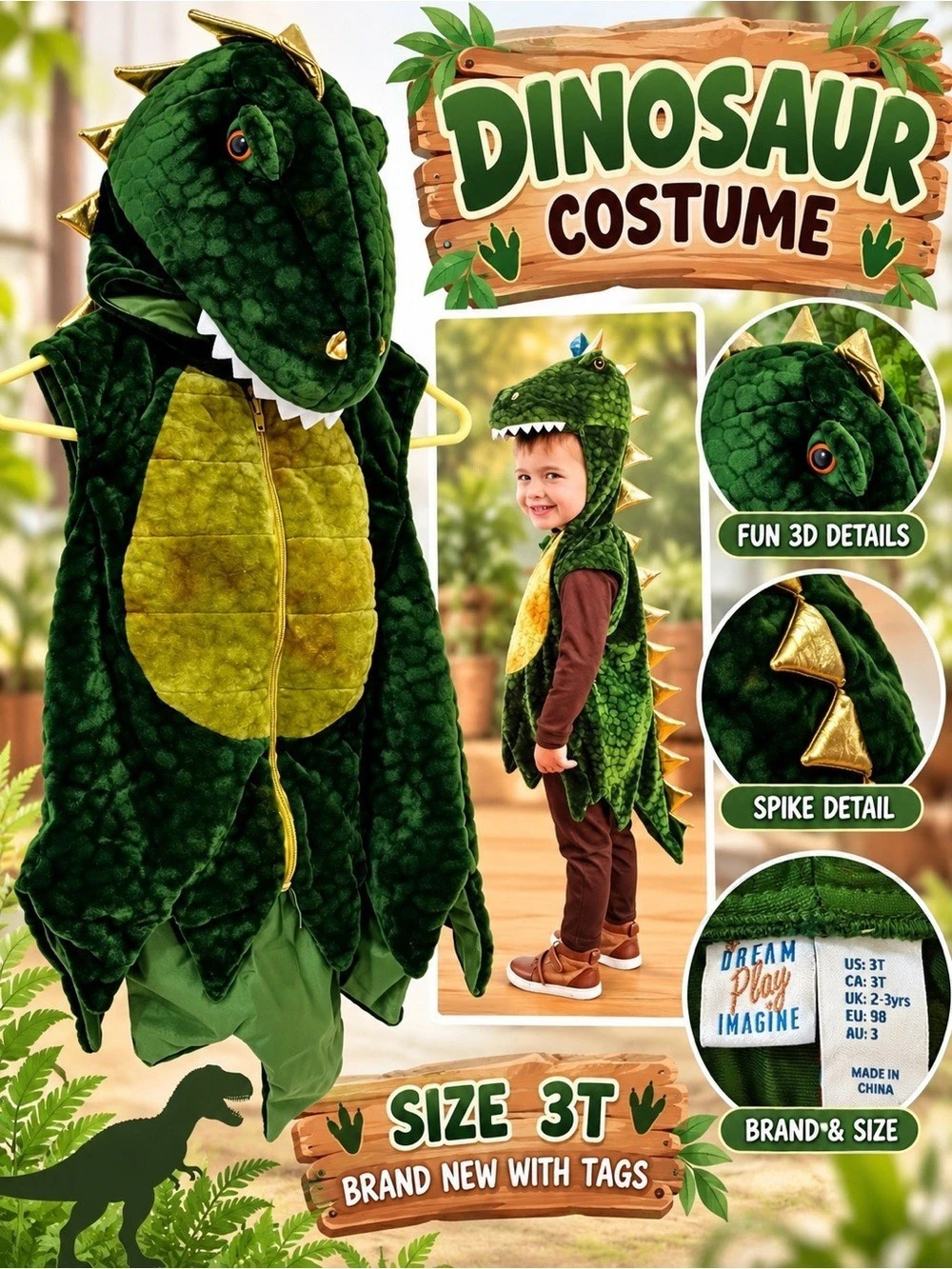 Dream Play Imagine Dinosaur Costume Boys 3T NWT